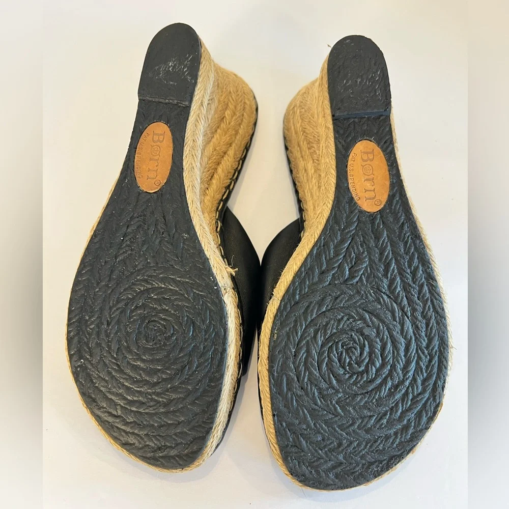 Born drilles Black Espadrilles Wedge Cushioned Leather Sandals